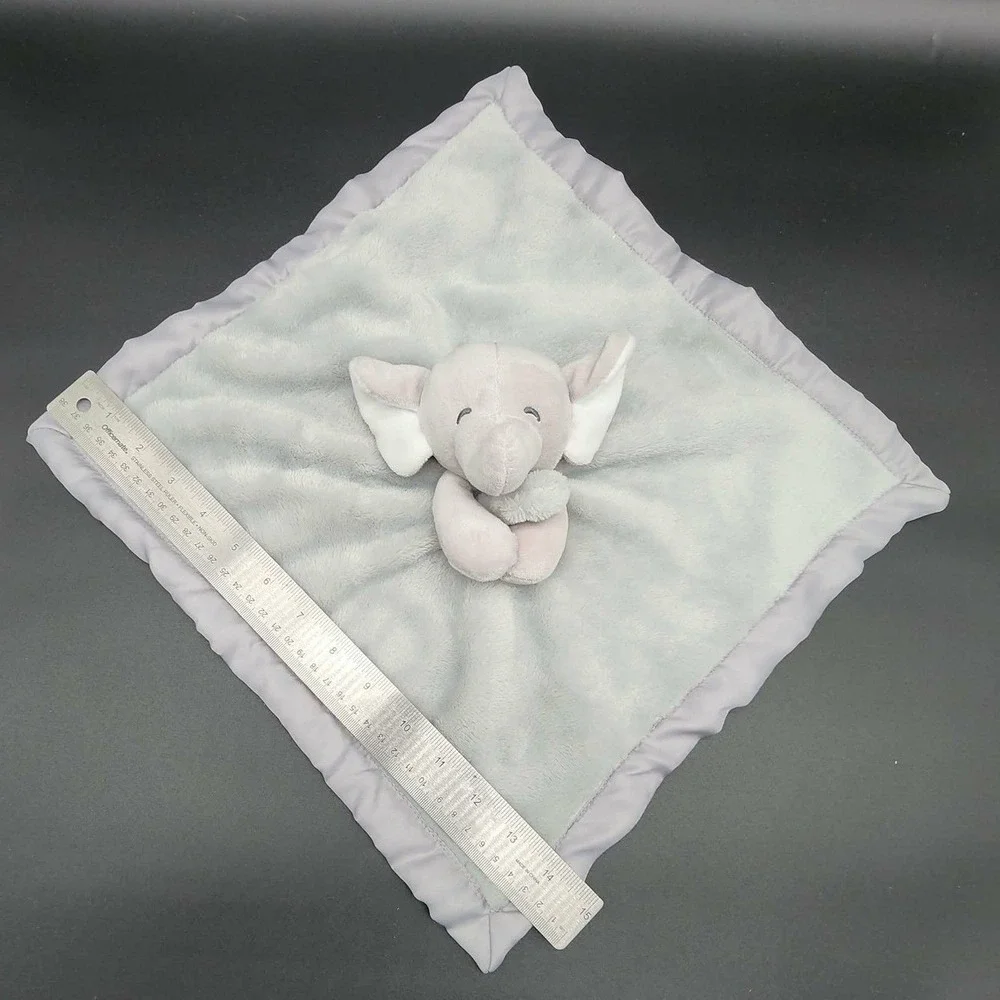 Carters Elephant Security Blanket Kids Gray Lovey Satin Trim Plush Snuggler‎